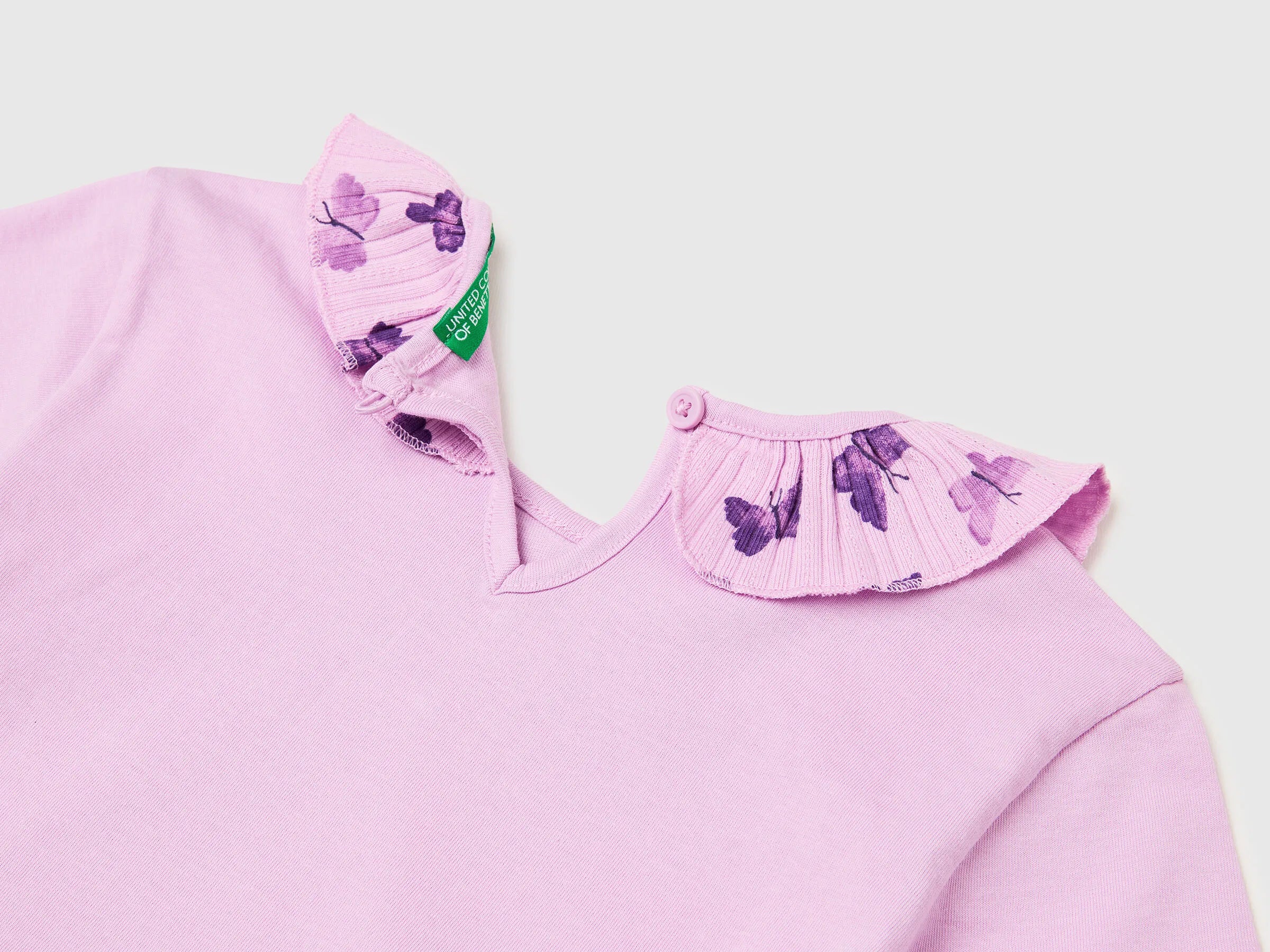 Benetton Lilac Girls T-Shirt with Ruffles on The Collar SKU: 3I1XG10M4_00L Image 03