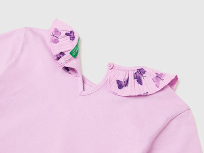 Benetton Lilac Girls T-Shirt with Ruffles on The Collar SKU: 3I1XG10M4_00L Image 03