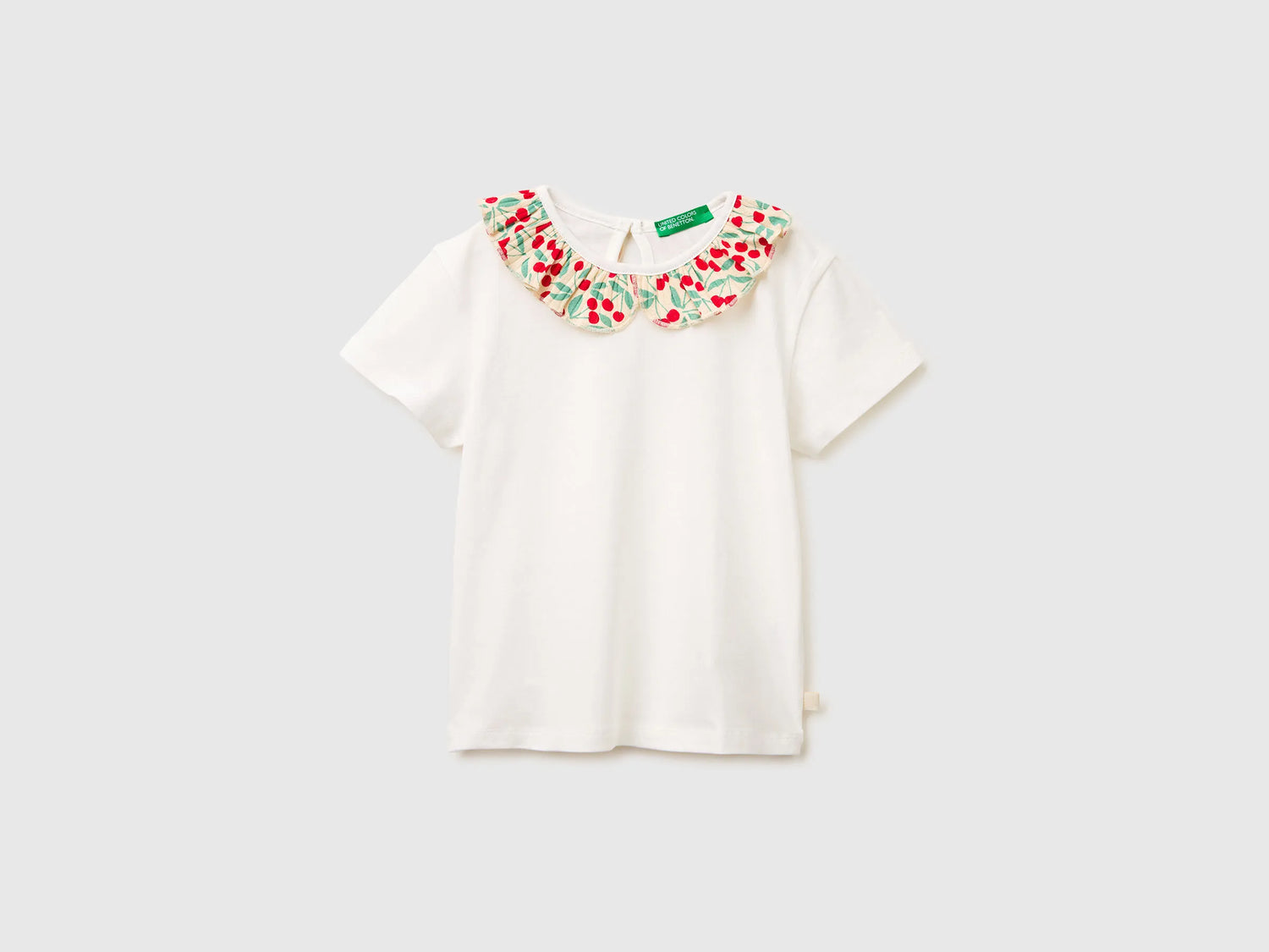 Benetton Creamy White Girls T-Shirt with Ruffles on The Collar SKU: 3I1XG10M4_074 Image 01
