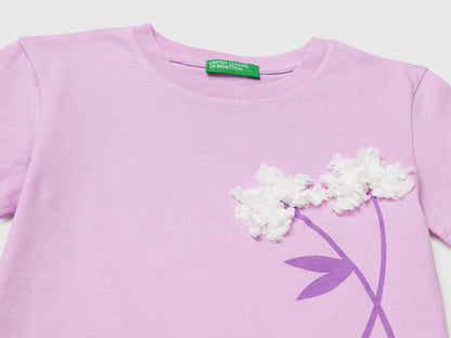 Benetton Lilac Girls T-Shirt with Print and Embroidery SKU: 3I1XG10M7_00L Image 03