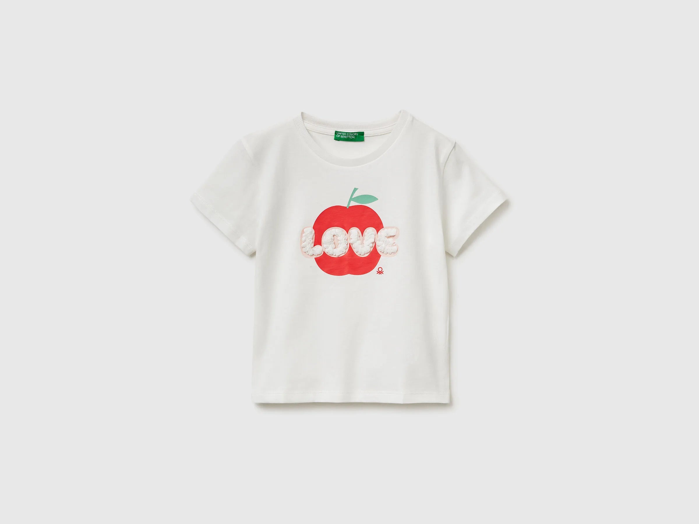 Benetton Creamy White Girls T-Shirt with Print and Embroidery SKU: 3I1XG10M7_074 Image 01