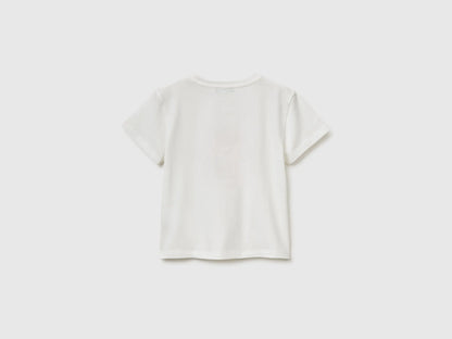 Benetton Creamy White Girls T-Shirt with Print and Embroidery SKU: 3I1XG10M7_074 Image 02