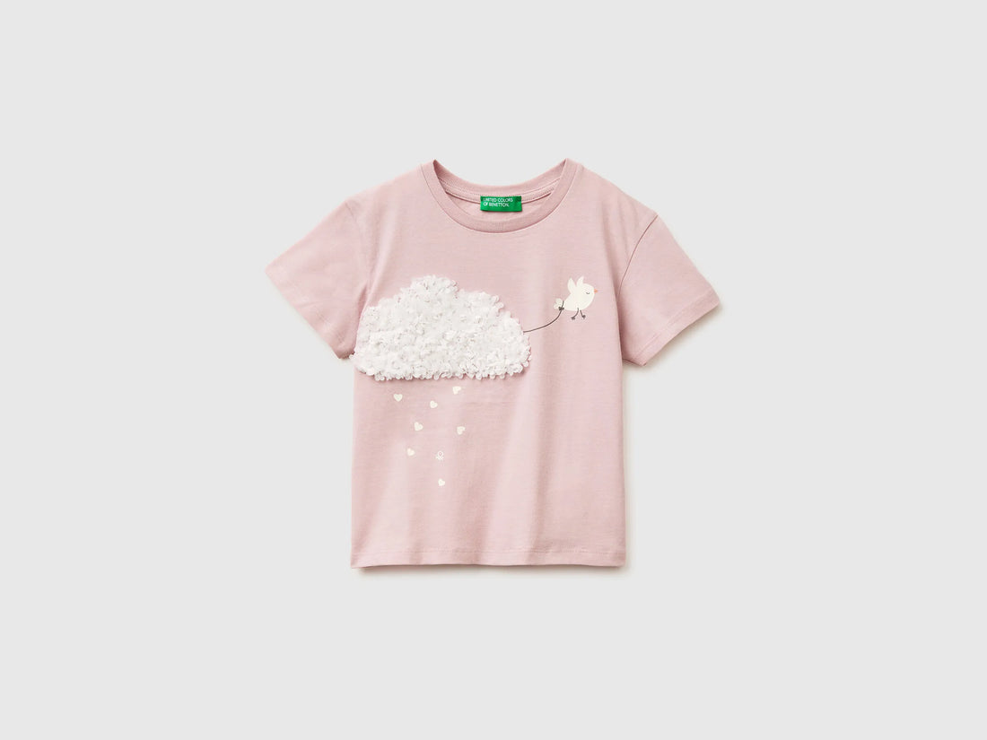 Benetton Pink Girls T-Shirt with Print and Embroidery SKU: 3I1XG10M7_0C3 Image 01