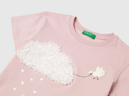 Benetton Pink Girls T-Shirt with Print and Embroidery SKU: 3I1XG10M7_0C3 Image 03