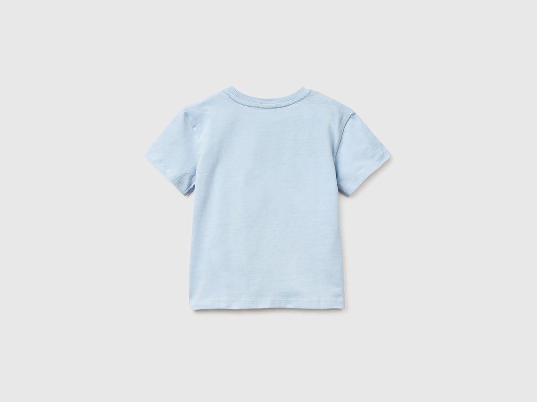 Benetton Light Blue Girls T-Shirt with Print and Embroidery SKU: 3I1XG10M7_12C Image 02