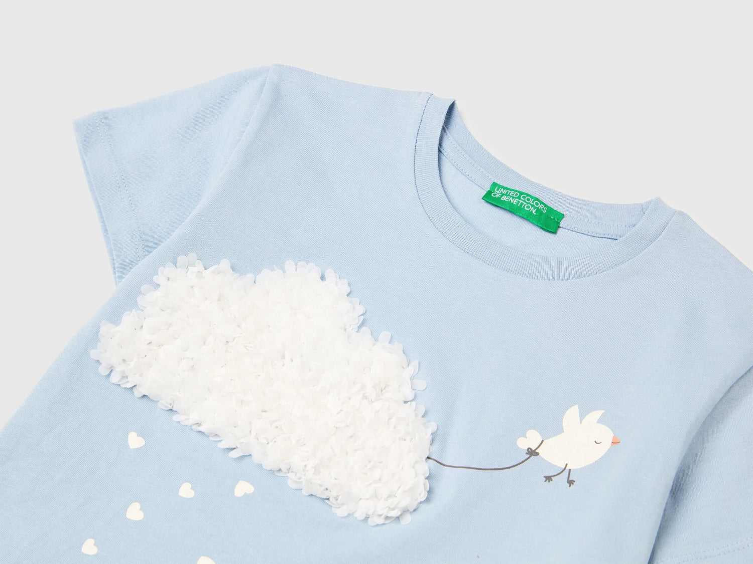 Benetton Light Blue Girls T-Shirt with Print and Embroidery SKU: 3I1XG10M7_12C Image 03