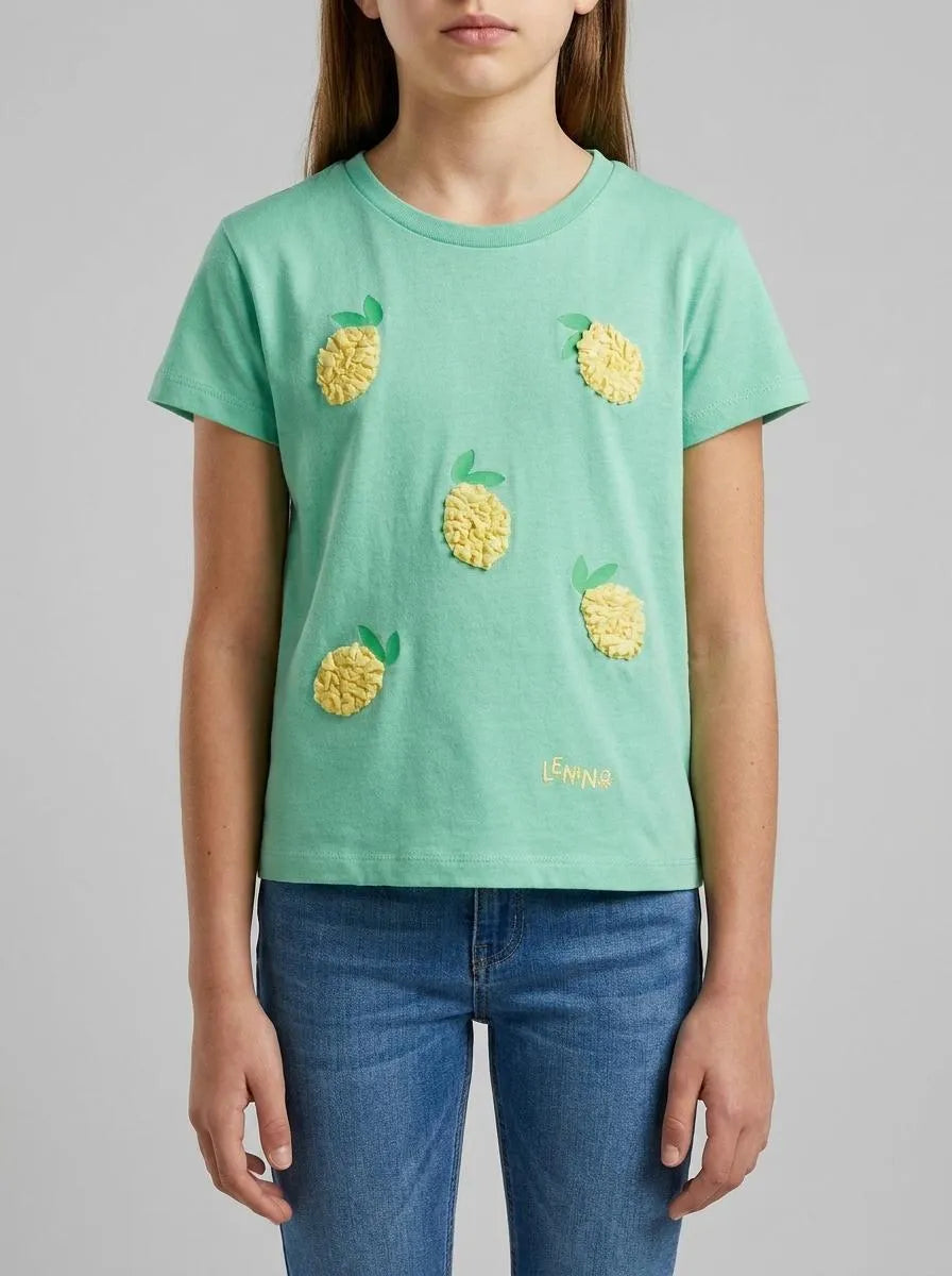 Benetton Aqua Girls T-Shirt with Print and Embroidery SKU: 3I1XG10M7_13D Image 00