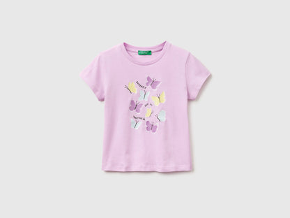 Benetton Lilac Girls T-Shirt with Print and Glitter SKU: 3I1XG10M8_00L Image 01