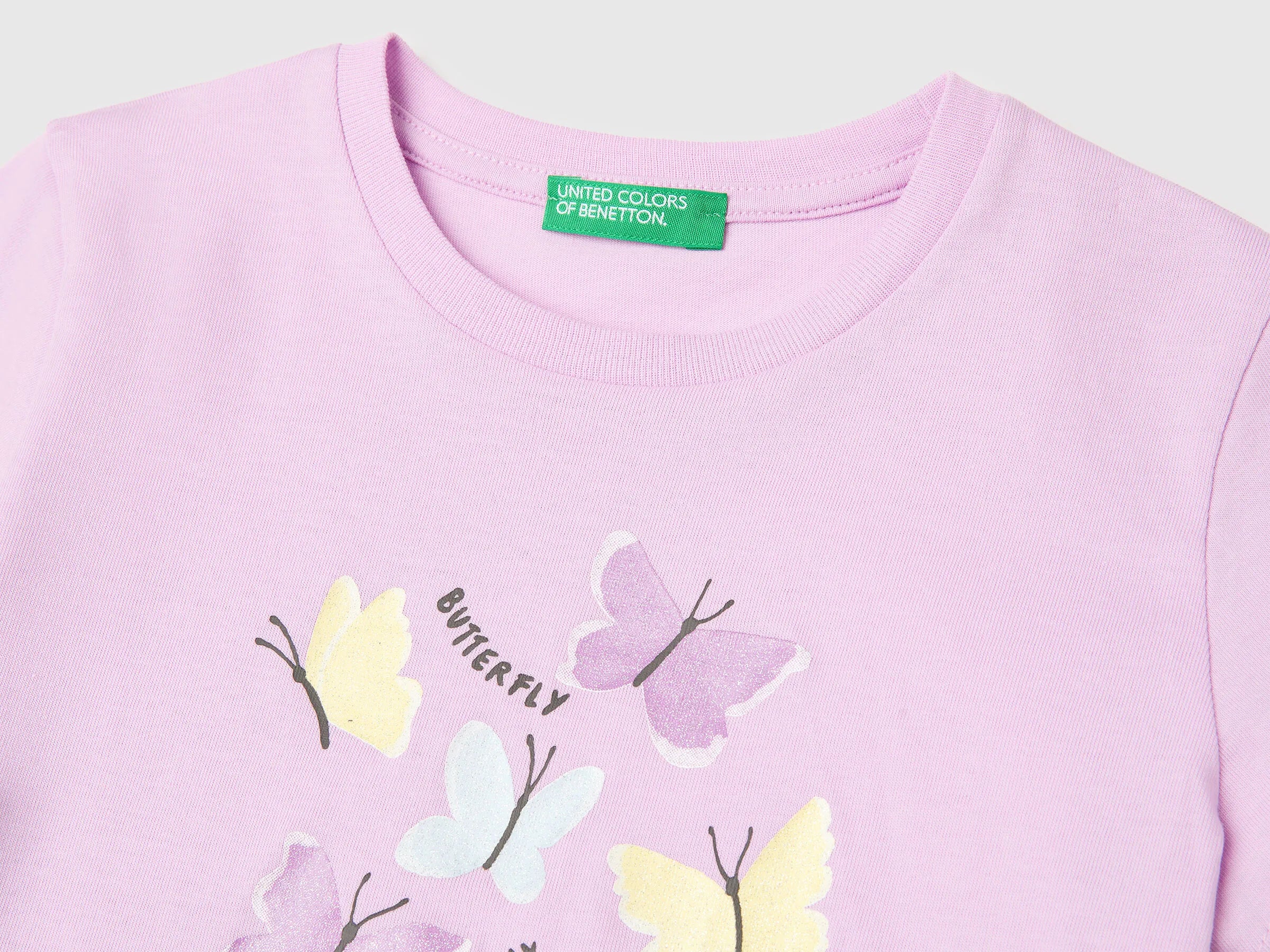 Benetton Lilac Girls T-Shirt with Print and Glitter SKU: 3I1XG10M8_00L Image 03