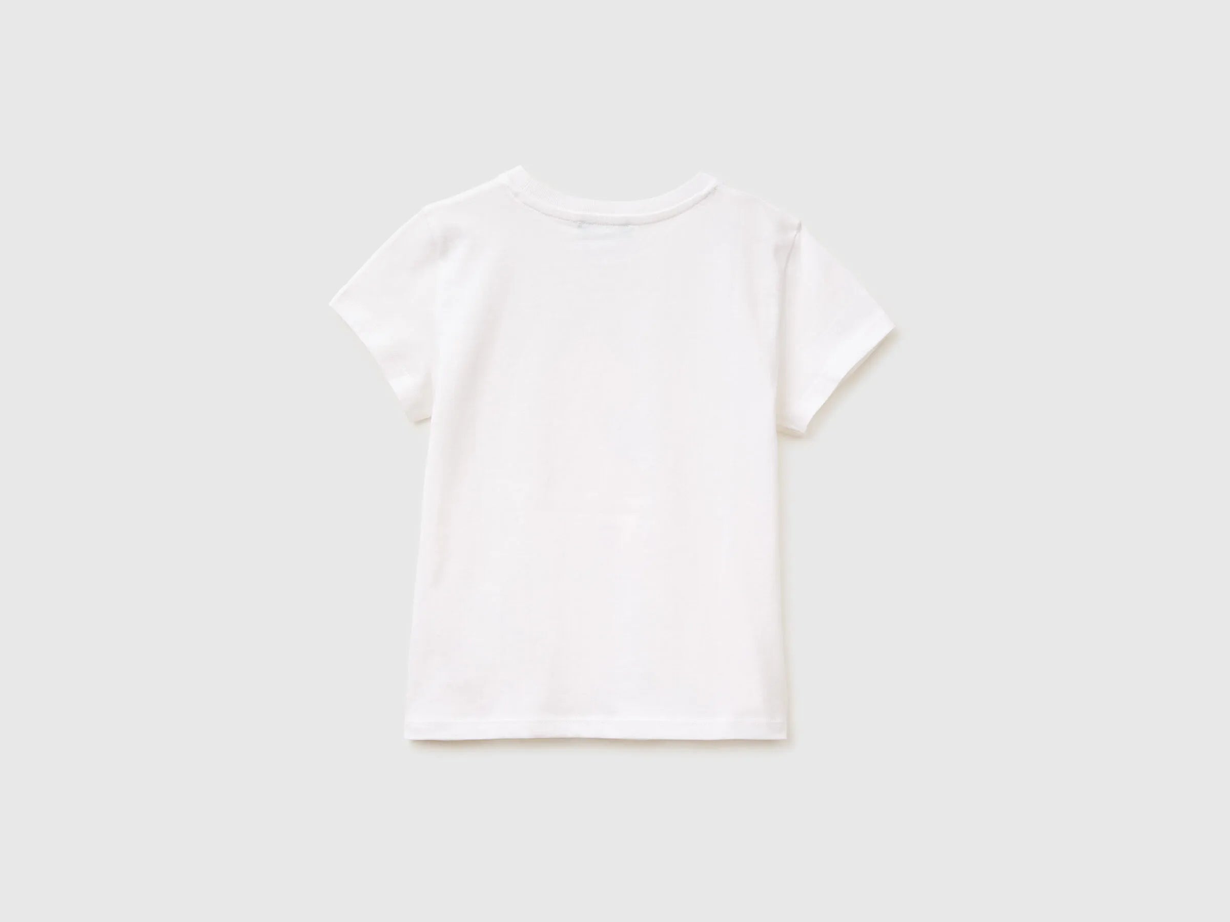 Benetton White Girls T-Shirt with Print and Glitter SKU: 3I1XG10M8_101 Image 02