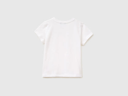 Benetton White Girls T-Shirt with Print and Glitter SKU: 3I1XG10M8_101 Image 02
