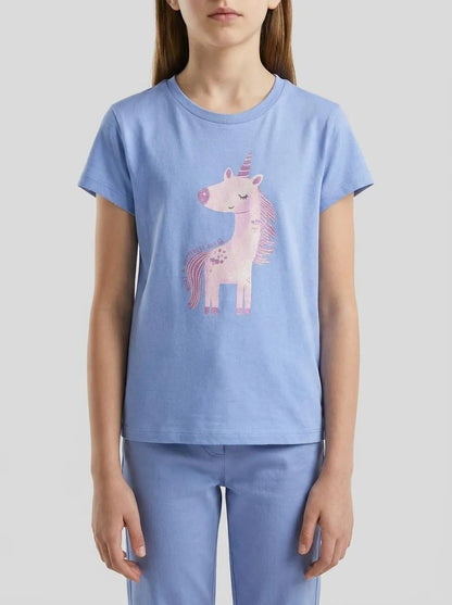 Benetton Lavender Girls T-Shirt with Print and Glitter SKU: 3I1XG10M8_13E Image 00