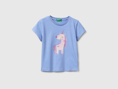 Benetton Lavender Girls T-Shirt with Print and Glitter SKU: 3I1XG10M8_13E Image 01