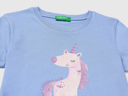 Benetton Lavender Girls T-Shirt with Print and Glitter SKU: 3I1XG10M8_13E Image 03