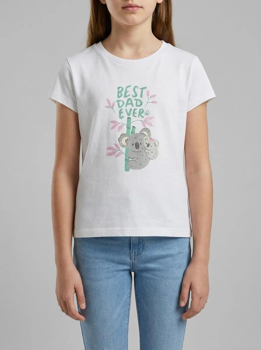 Benetton White Girls T-Shirt with Print and Glitter SKU: 3I1XG10M8_901 Image 00
