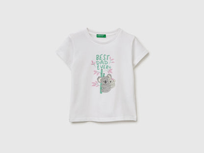Benetton White Girls T-Shirt with Print and Glitter SKU: 3I1XG10M8_901 Image 01