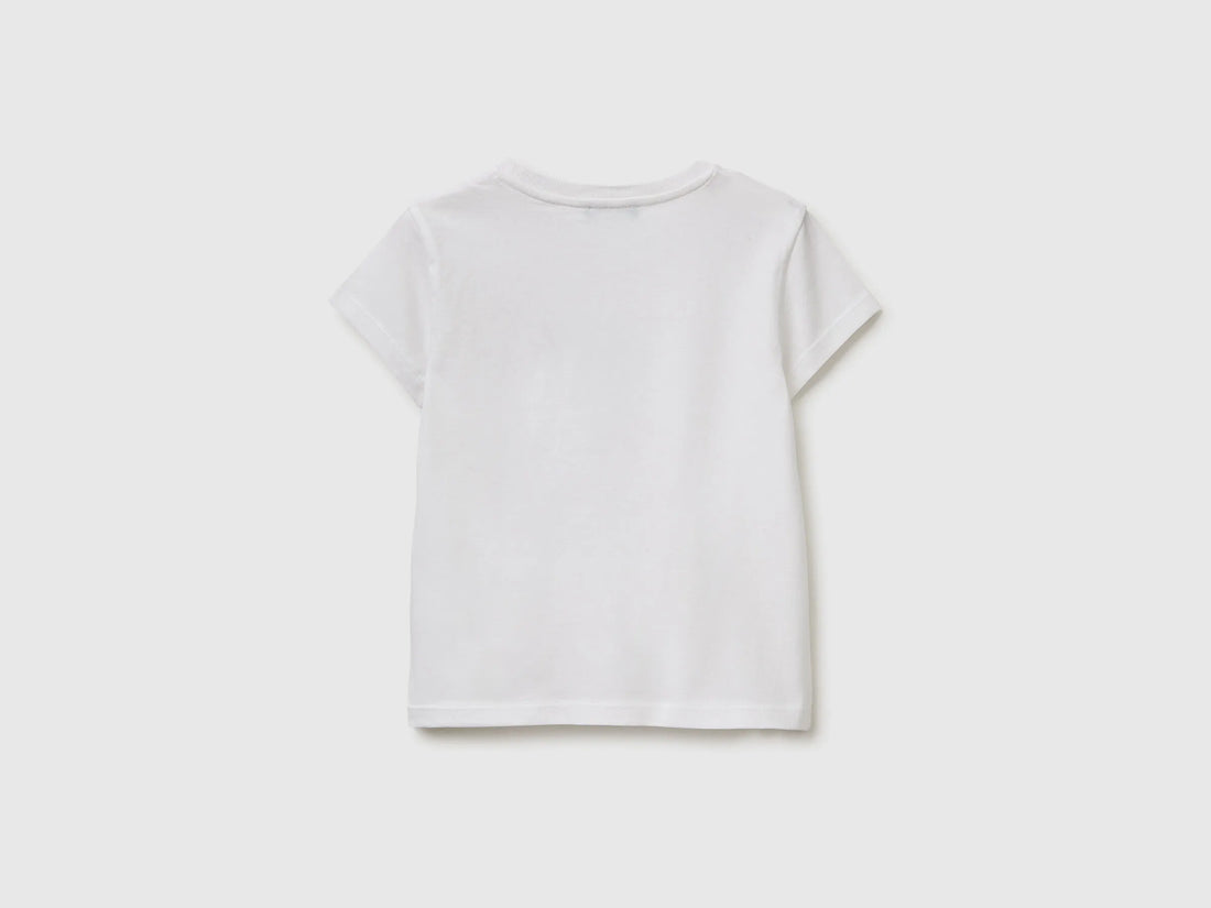 Benetton White Girls T-Shirt with Print and Glitter SKU: 3I1XG10M8_901 Image 02