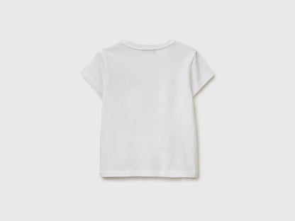 Benetton White Girls T-Shirt with Print and Glitter SKU: 3I1XG10M8_901 Image 02