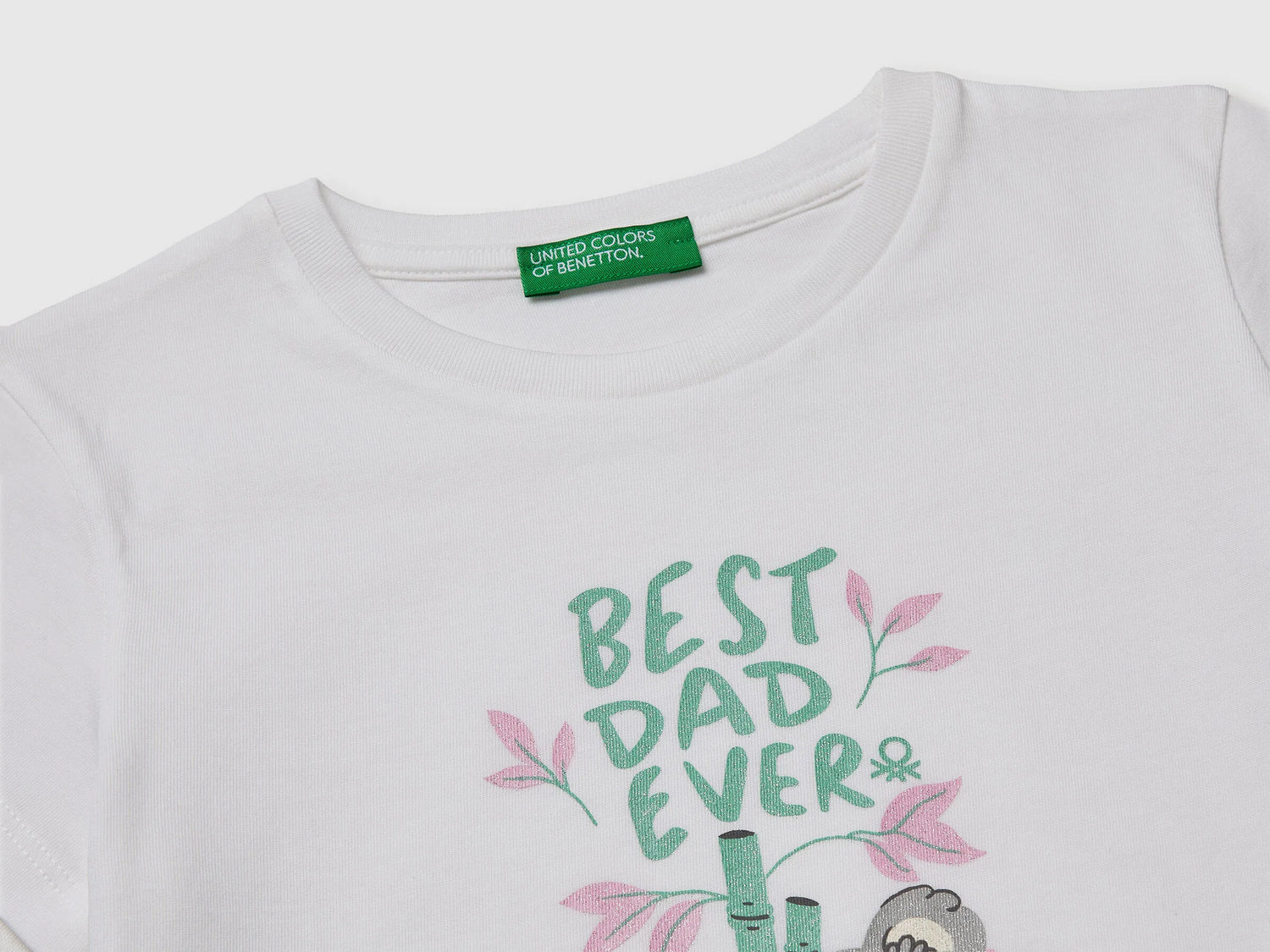 Benetton White Girls T-Shirt with Print and Glitter SKU: 3I1XG10M8_901 Image 03