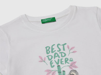 Benetton White Girls T-Shirt with Print and Glitter SKU: 3I1XG10M8_901 Image 03