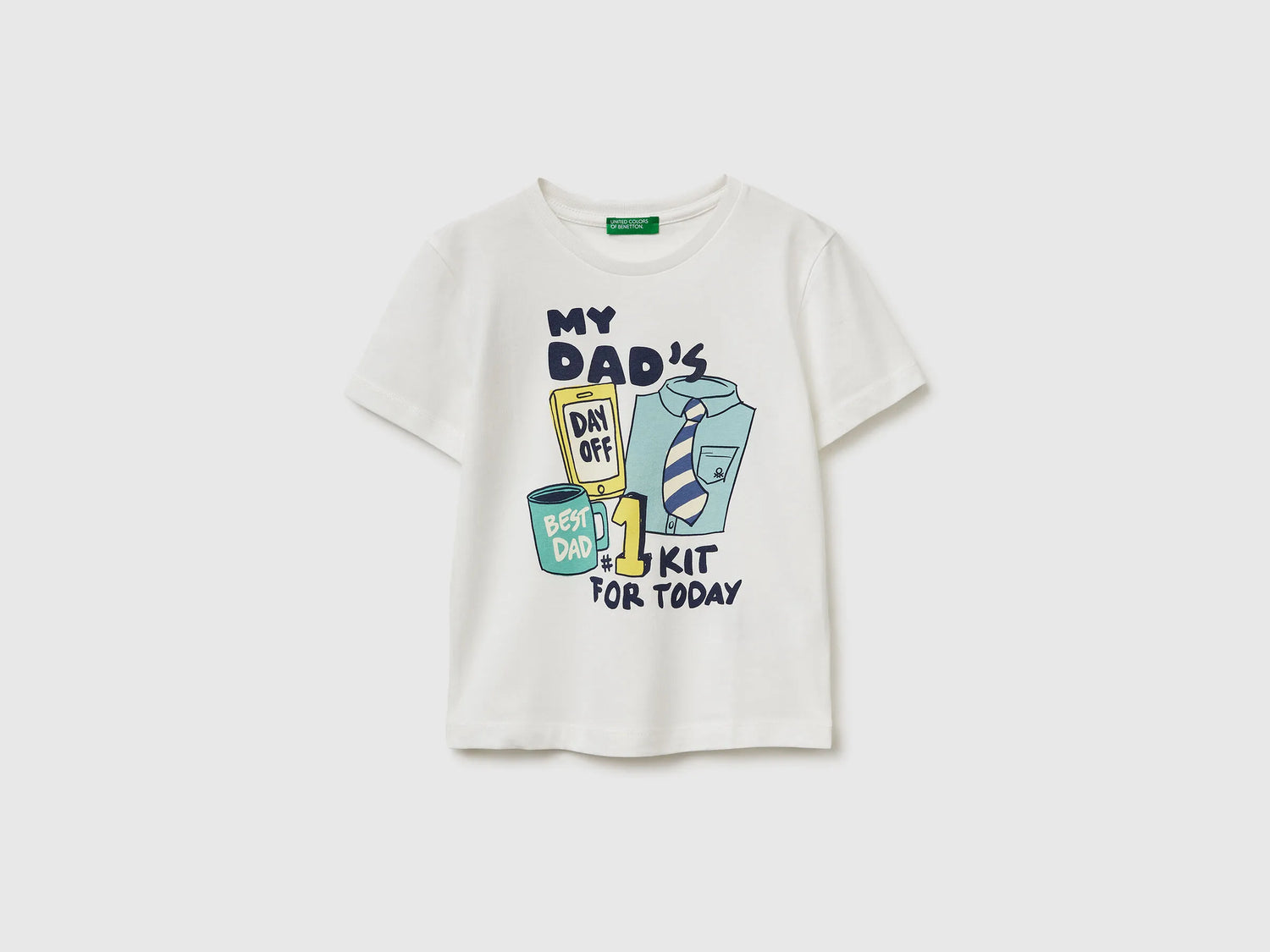 Benetton Creamy White Boys Crew Neck T-Shirt with Print SKU: 3I1XG10MA_074 Image 01