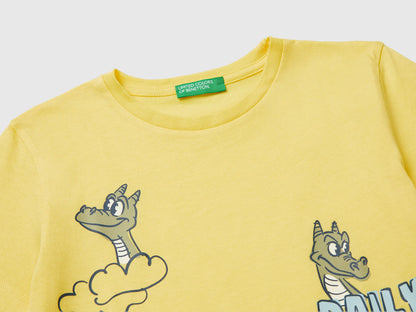 Benetton Yellow Boys Crew Neck T-Shirt with Print SKU: 3I1XG10MA_1C7 Image 03