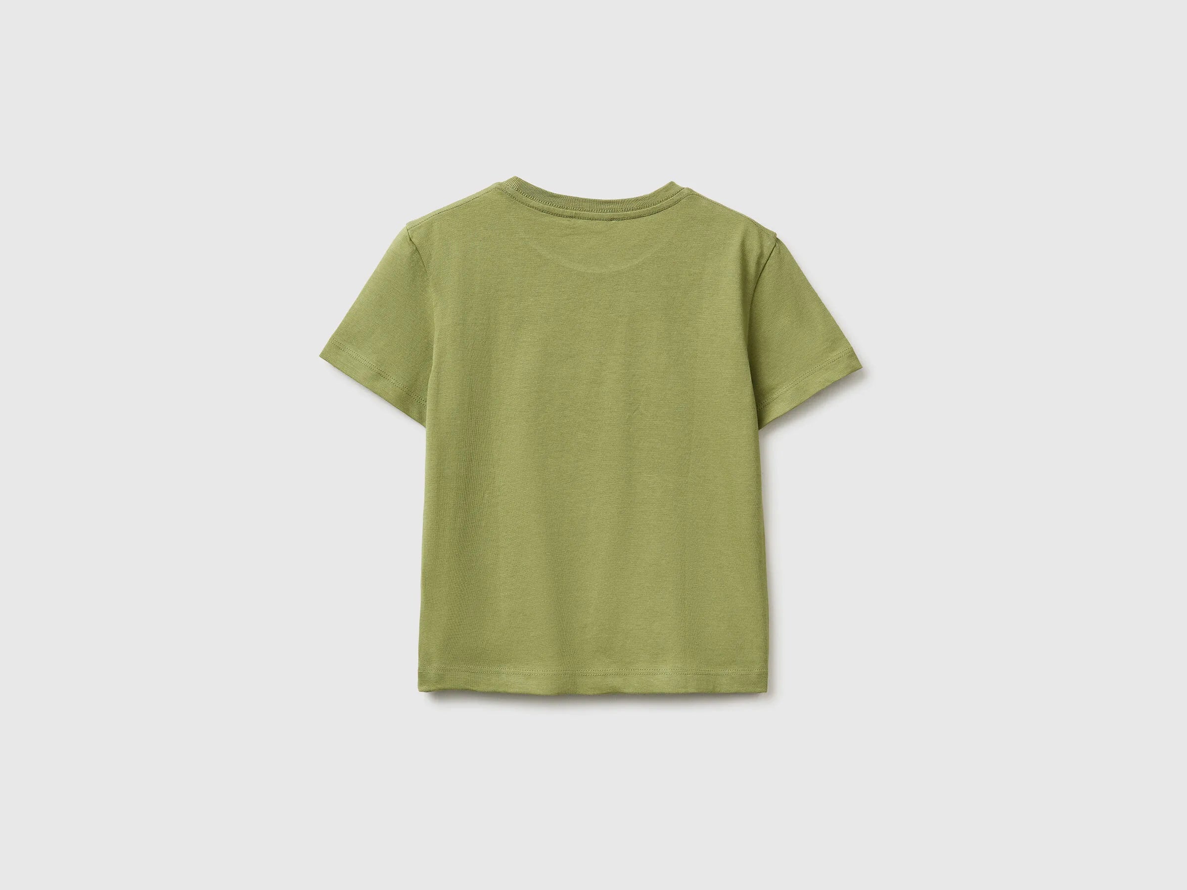Benetton Military Green Boys Crew Neck T-Shirt with Print SKU: 3I1XG10MA_1Q1 Image 02