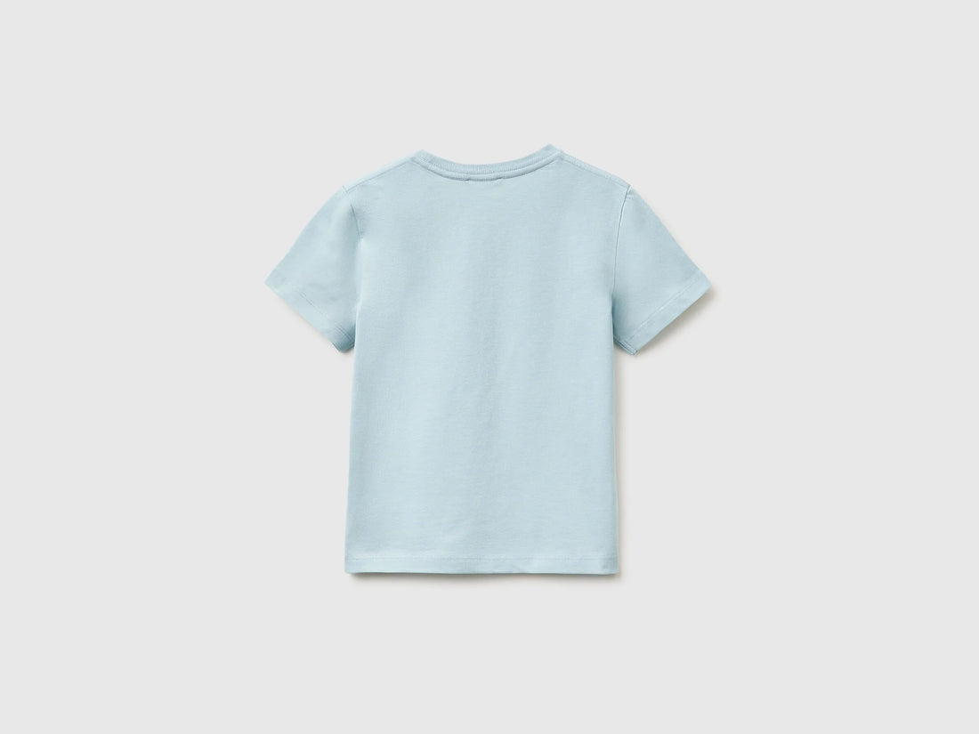 Benetton Sky Blue Boys Crew Neck T-Shirt with Print SKU: 3I1XG10MA_33W Image 02