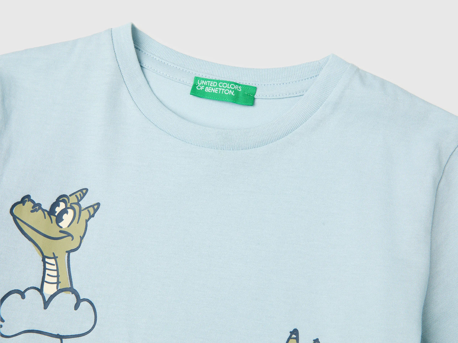 Benetton Sky Blue Boys Crew Neck T-Shirt with Print SKU: 3I1XG10MA_33W Image 03