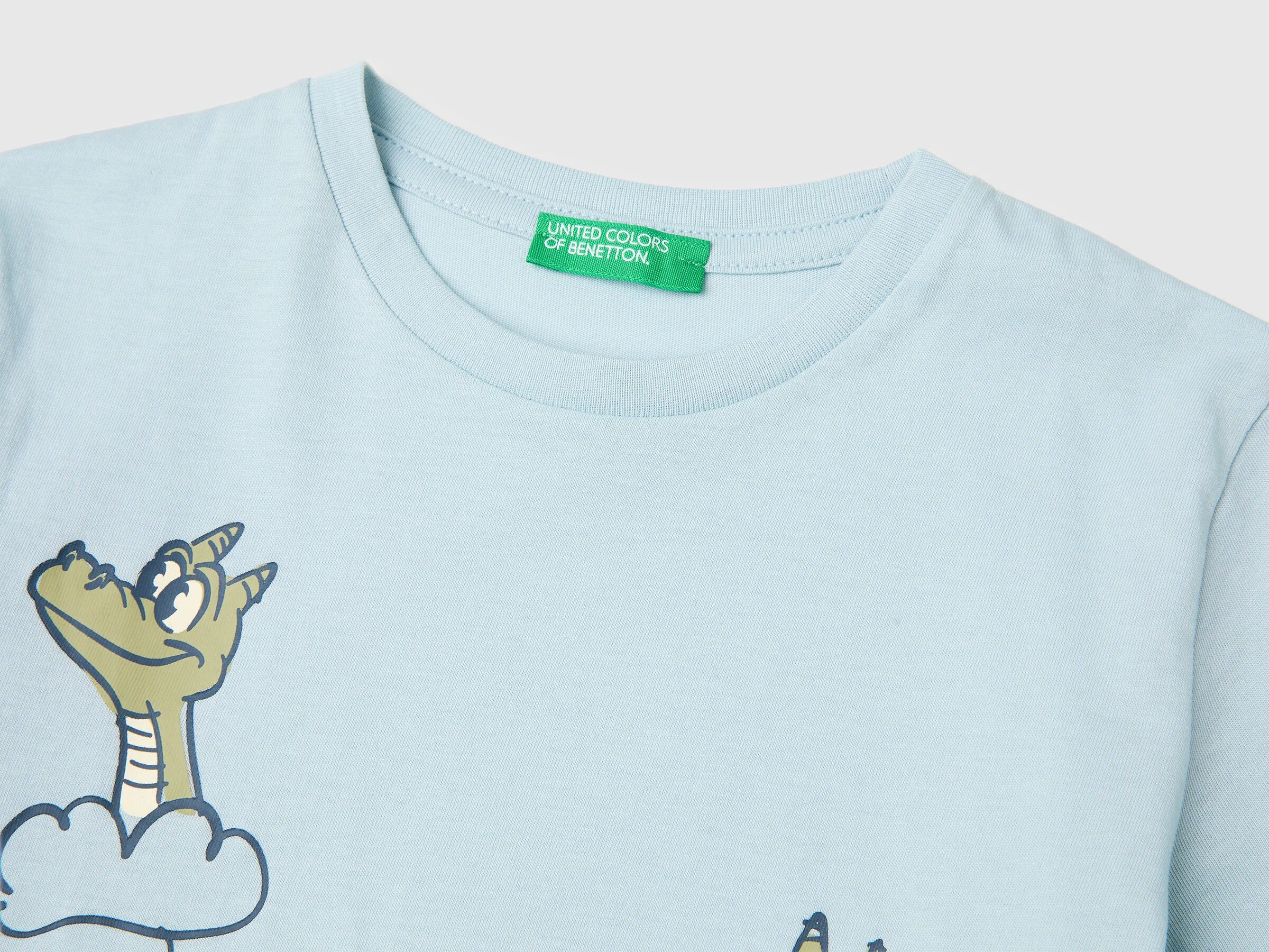 Benetton Sky Blue Boys Crew Neck T-Shirt with Print SKU: 3I1XG10MA_33W Image 03