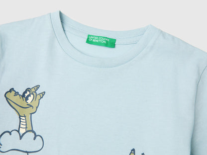 Benetton Sky Blue Boys Crew Neck T-Shirt with Print SKU: 3I1XG10MA_33W Image 03
