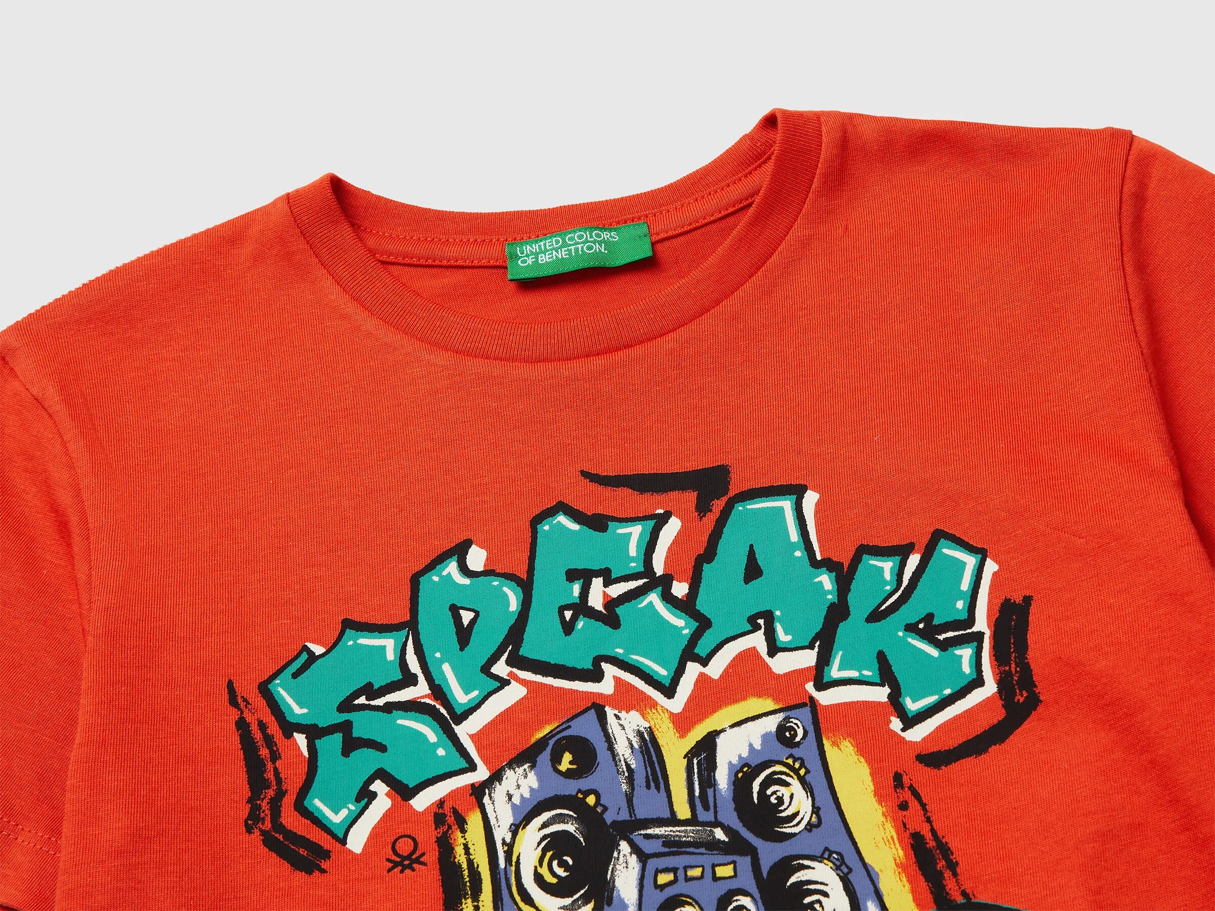Benetton Red Boys Crew Neck T-Shirt with Print SKU: 3I1XG10MA_34Y Image 03