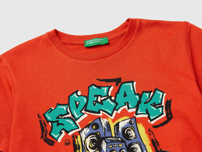 Benetton Red Boys Crew Neck T-Shirt with Print SKU: 3I1XG10MA_34Y Image 03