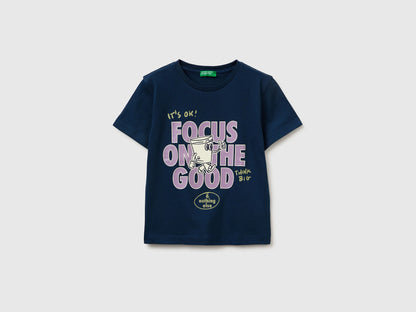 Benetton Dark Blue Boys Crew Neck T-Shirt with Print SKU: 3I1XG10MA_37T Image 01