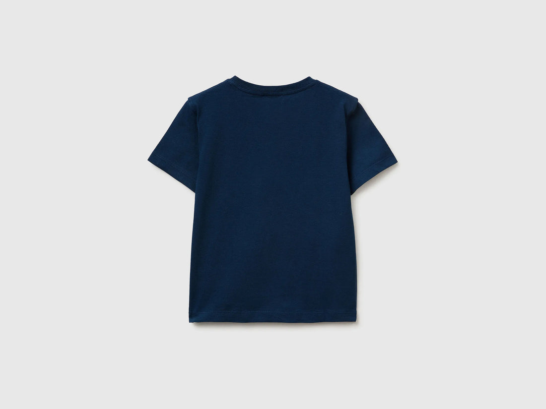 Benetton Dark Blue Boys Crew Neck T-Shirt with Print SKU: 3I1XG10MA_37T Image 02