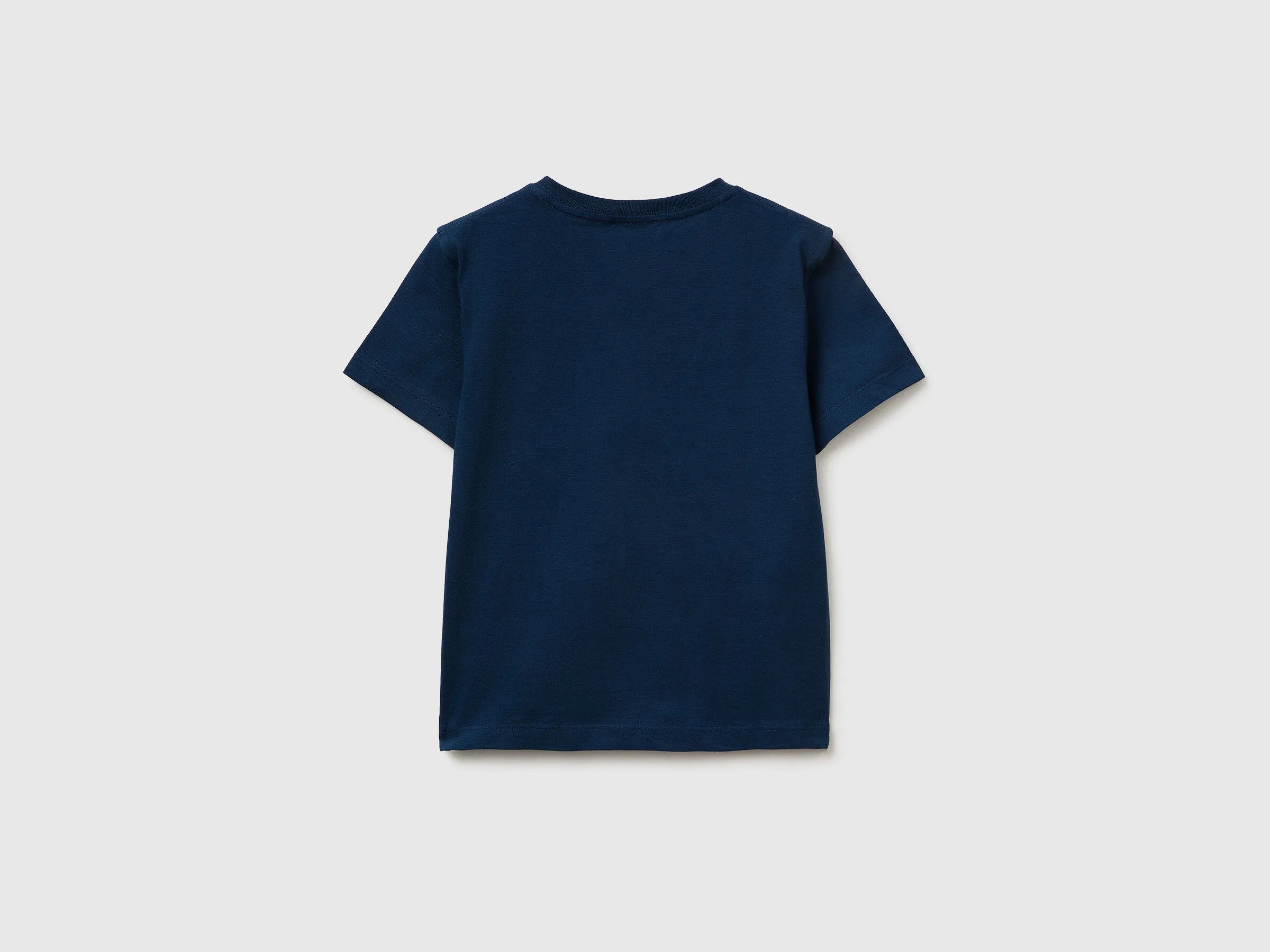Benetton Dark Blue Boys Crew Neck T-Shirt with Print SKU: 3I1XG10MA_37T Image 02