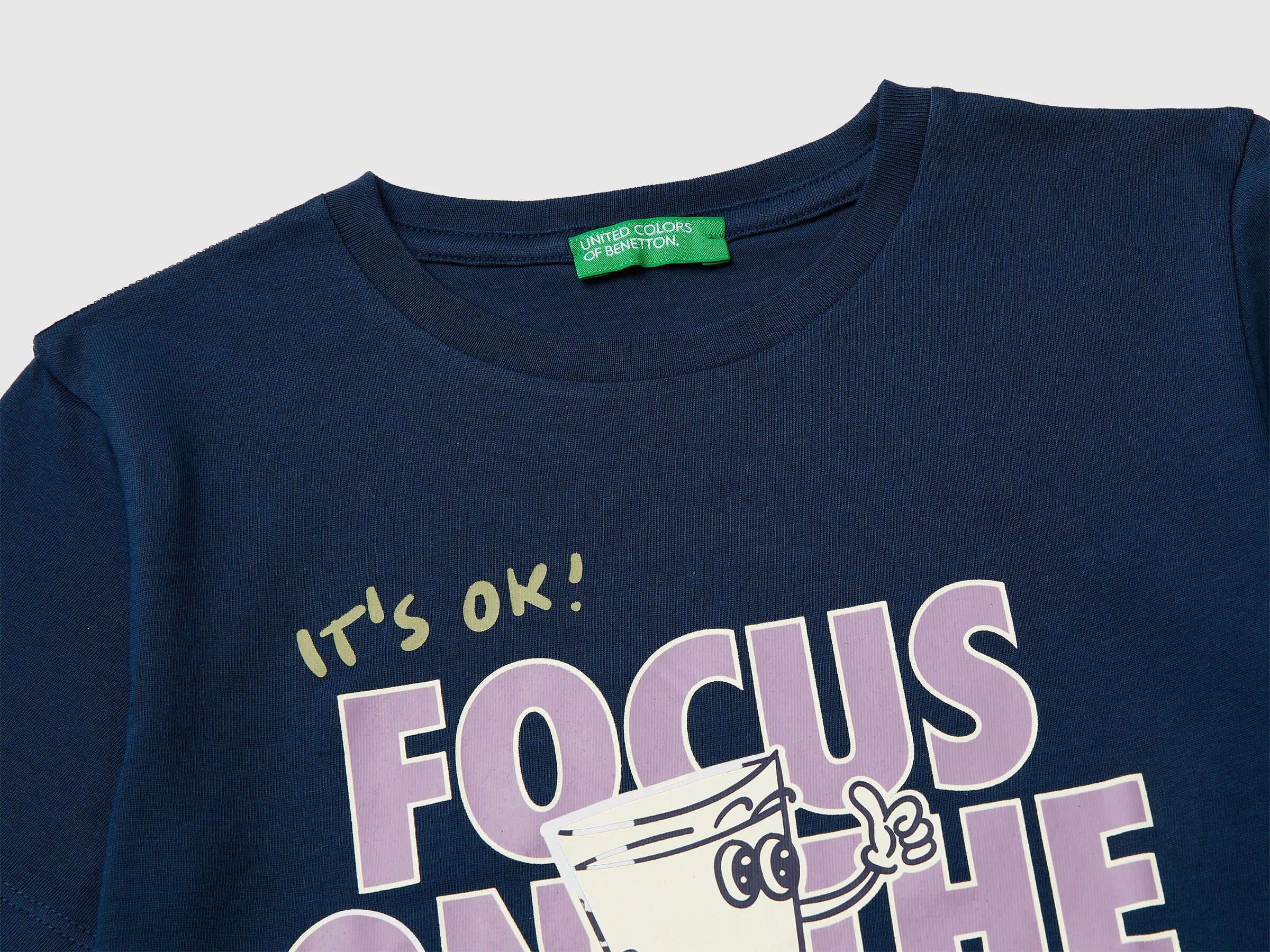 Benetton Dark Blue Boys Crew Neck T-Shirt with Print SKU: 3I1XG10MA_37T Image 03