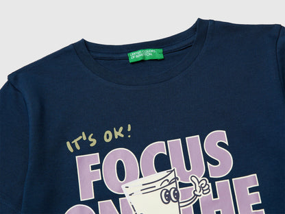 Benetton Dark Blue Boys Crew Neck T-Shirt with Print SKU: 3I1XG10MA_37T Image 03
