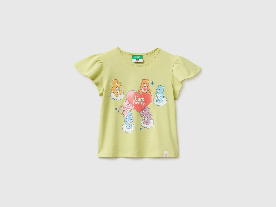 Benetton Lime Girls Care Bears T-Shirt with Glitter SKU: 3I1XG10MC_0M4 Image 01