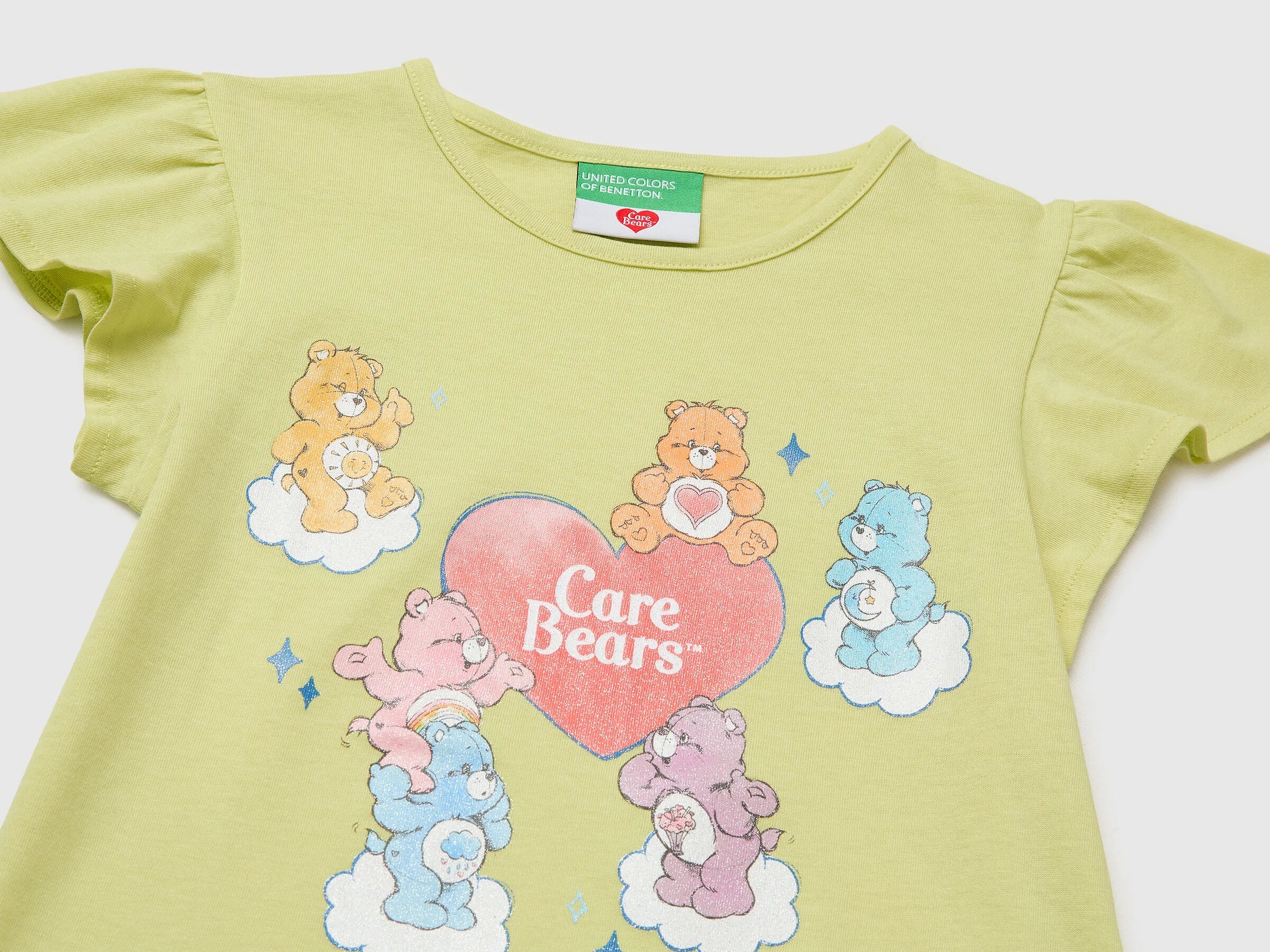 Benetton Lime Girls Care Bears T-Shirt with Glitter SKU: 3I1XG10MC_0M4 Image 03