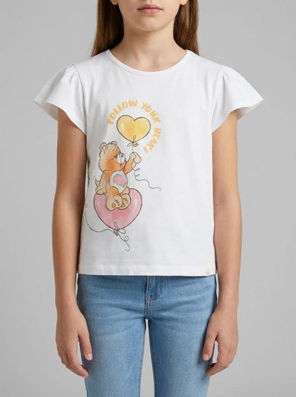 Benetton White Girls Care Bears T-Shirt with Glitter SKU: 3I1XG10MC_101 Image 00