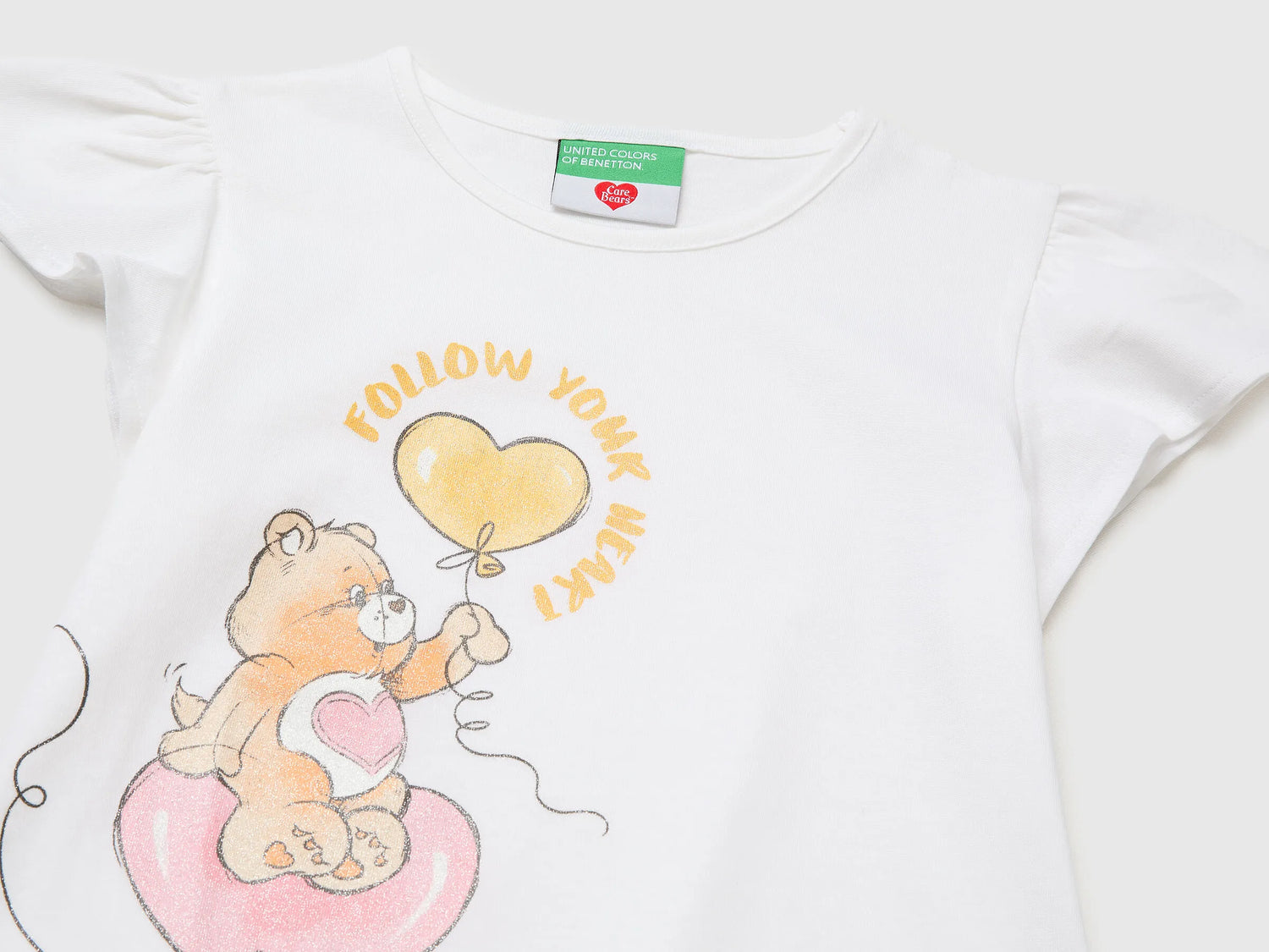 Benetton White Girls Care Bears T-Shirt with Glitter SKU: 3I1XG10MC_101 Image 03