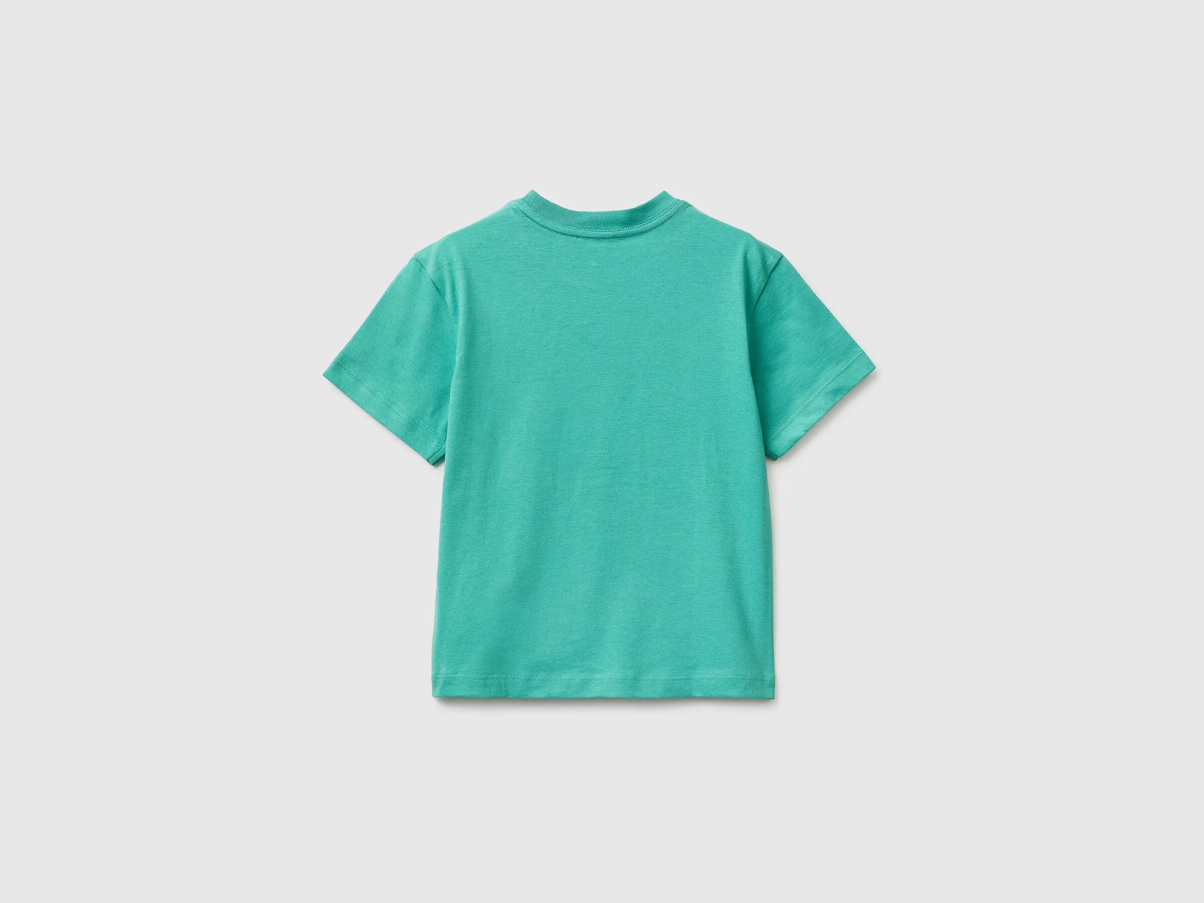 Benetton Aqua Boys T-Shirt with Print and Application SKU: 3I1XG10MF_08N Image 02
