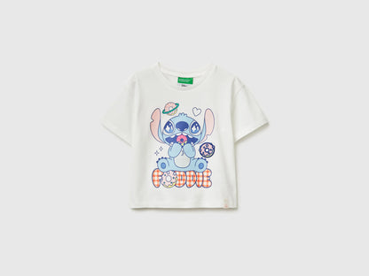 Benetton Creamy White Girls T-Shirt with ©Disney Lilo &amp; Stitch Print SKU: 3I1XG10MO_074 Image 01
