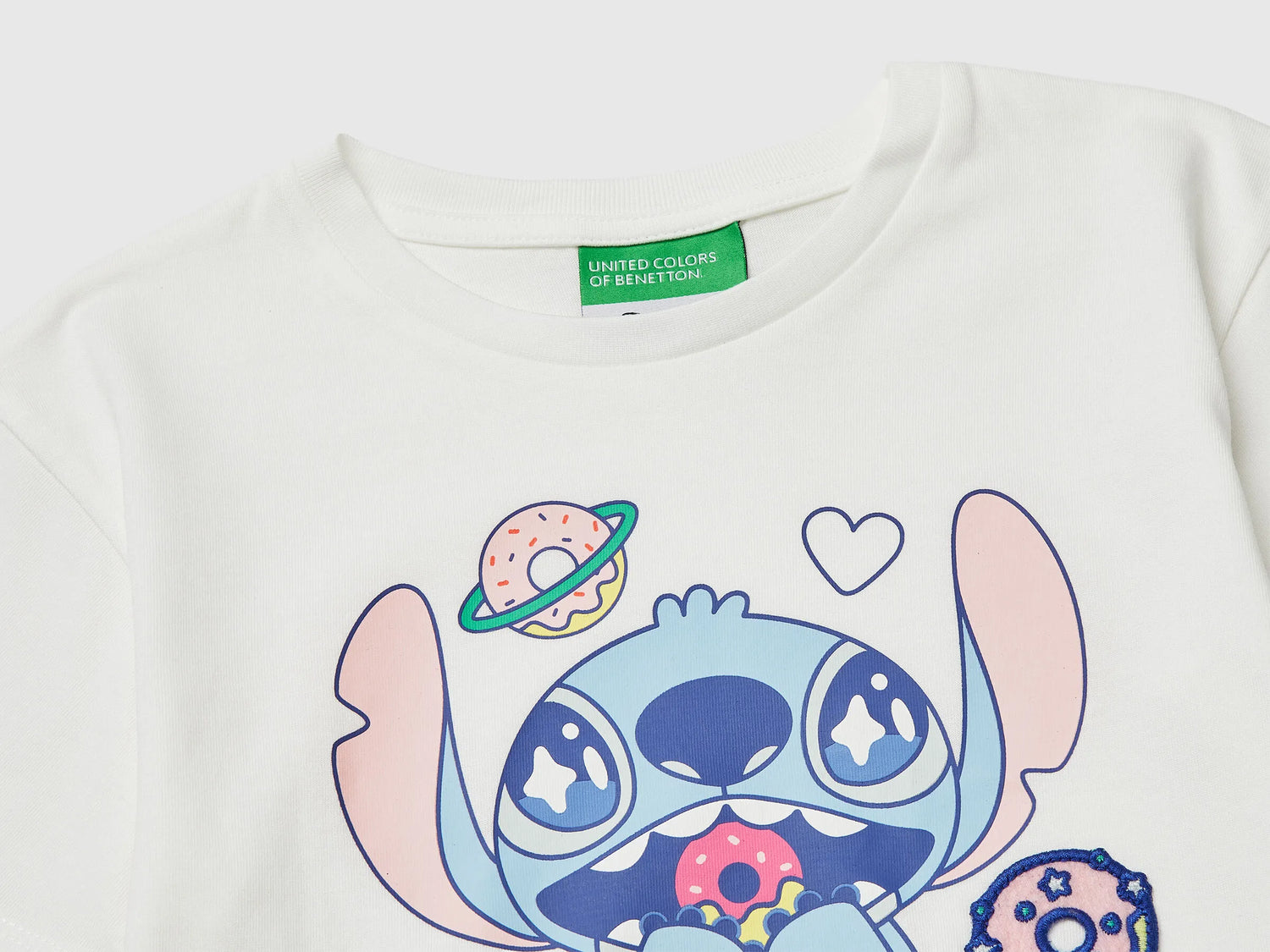 Benetton Creamy White Girls T-Shirt with ©Disney Lilo &amp; Stitch Print SKU: 3I1XG10MO_074 Image 03