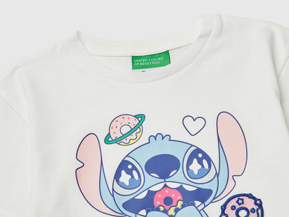 Benetton Creamy White Girls T-Shirt with ©Disney Lilo &amp; Stitch Print SKU: 3I1XG10MO_074 Image 03