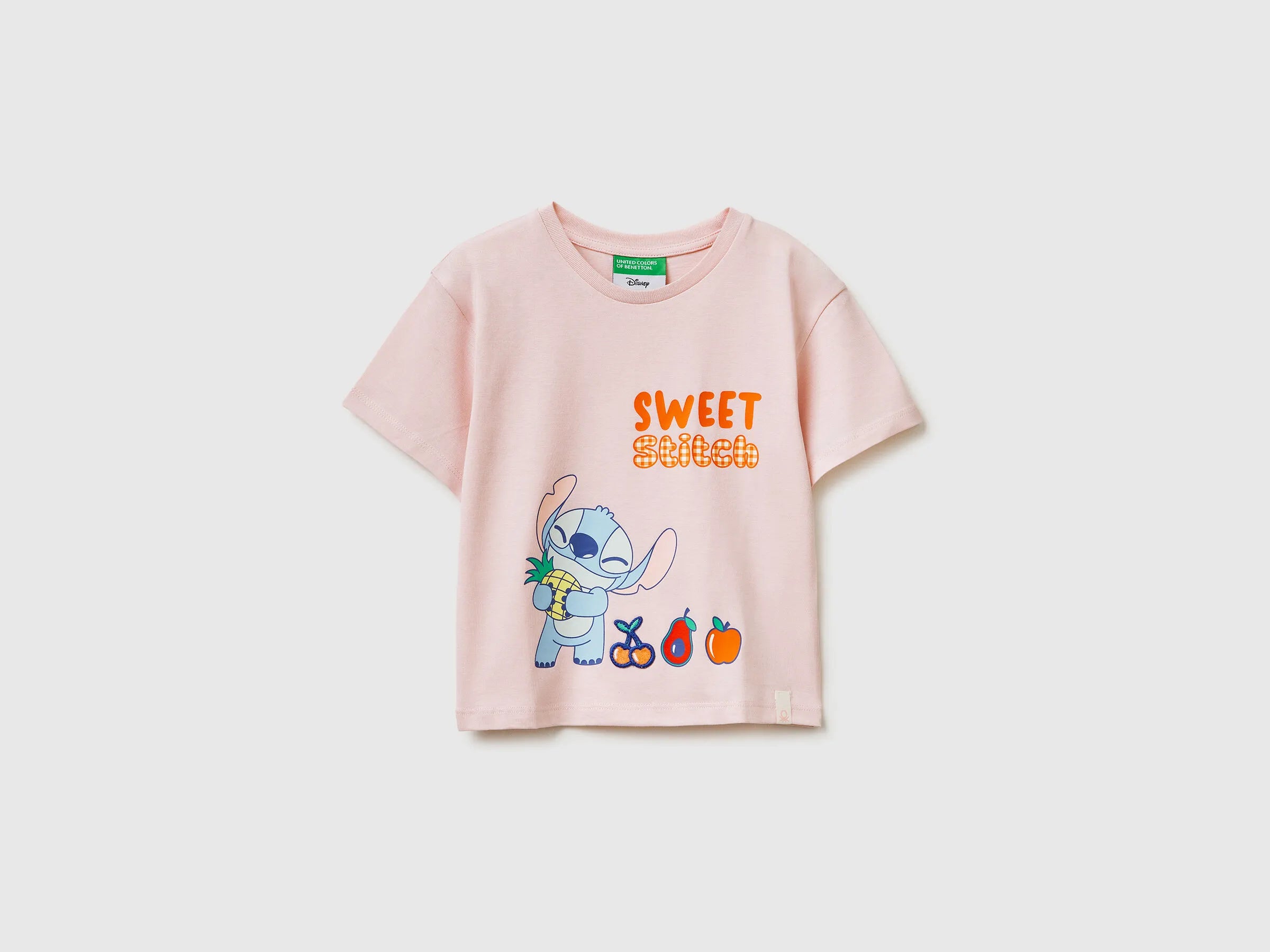 Benetton Pink Girls T-Shirt with ©Disney Lilo &amp; Stitch Print SKU: 3I1XG10MO_25F Image 01