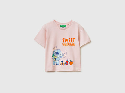 Benetton Pink Girls T-Shirt with ©Disney Lilo &amp; Stitch Print SKU: 3I1XG10MO_25F Image 01
