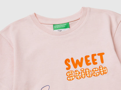 Benetton Pink Girls T-Shirt with ©Disney Lilo &amp; Stitch Print SKU: 3I1XG10MO_25F Image 03