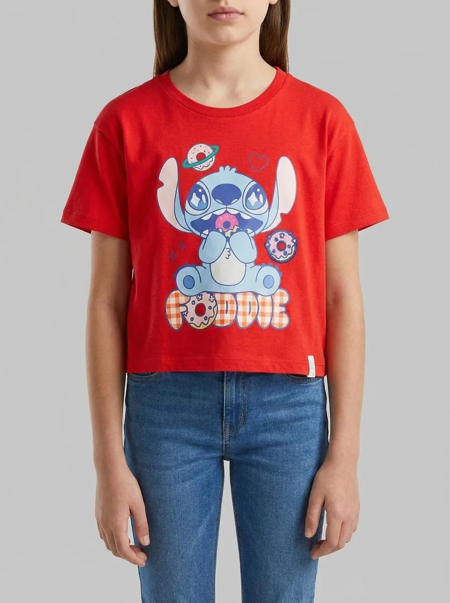 Benetton Red Girls T-Shirt with ©Disney Lilo &amp; Stitch Print SKU: 3I1XG10MO_30A Image 00